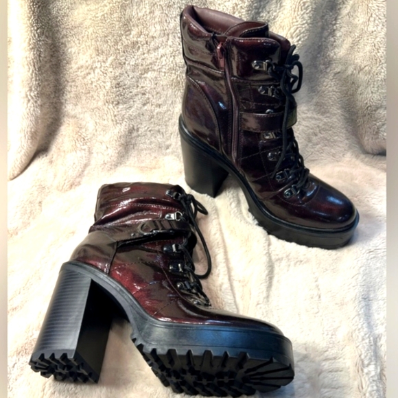 "Deep copper" GBG round toe, mid calf, Lace-up platform combat boots (W-10M) - Picture 10 of 10